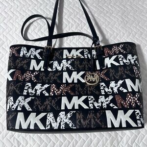 Michael Kors Black, Brown, and White Logo Tote